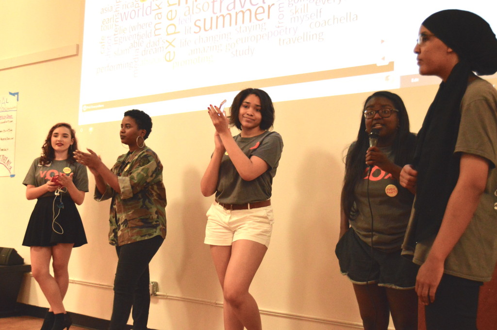 Several members of the VOX Investigates team facilitated dialogue and answered questions about their coverage of mental health. From left: Haley, Amariyah, Kayla, Thalia, Maya. 