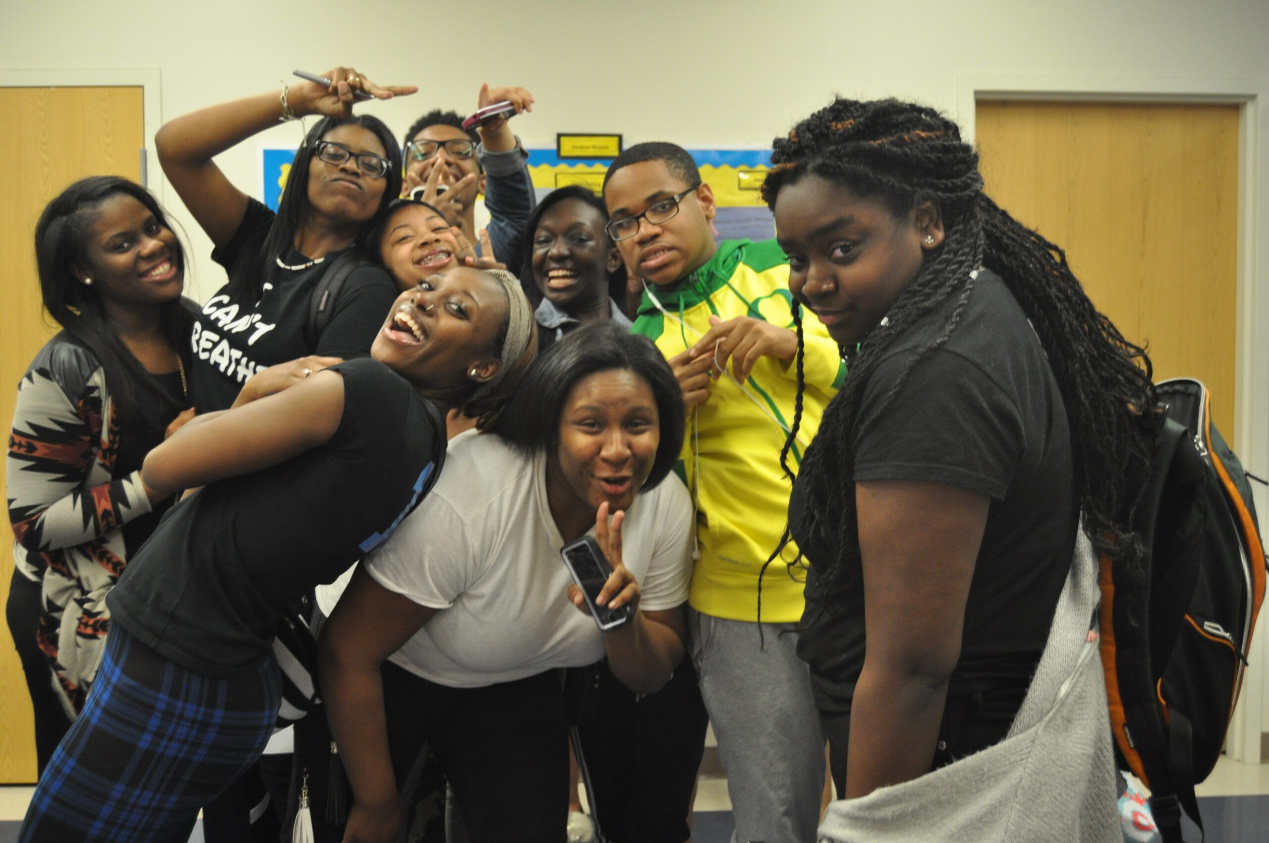 Benjamin E. Mays High School students pose for #Blackout day pictures. #Blackout is a monthly social media event where blacks celebrate their love and appreciation for their culture.