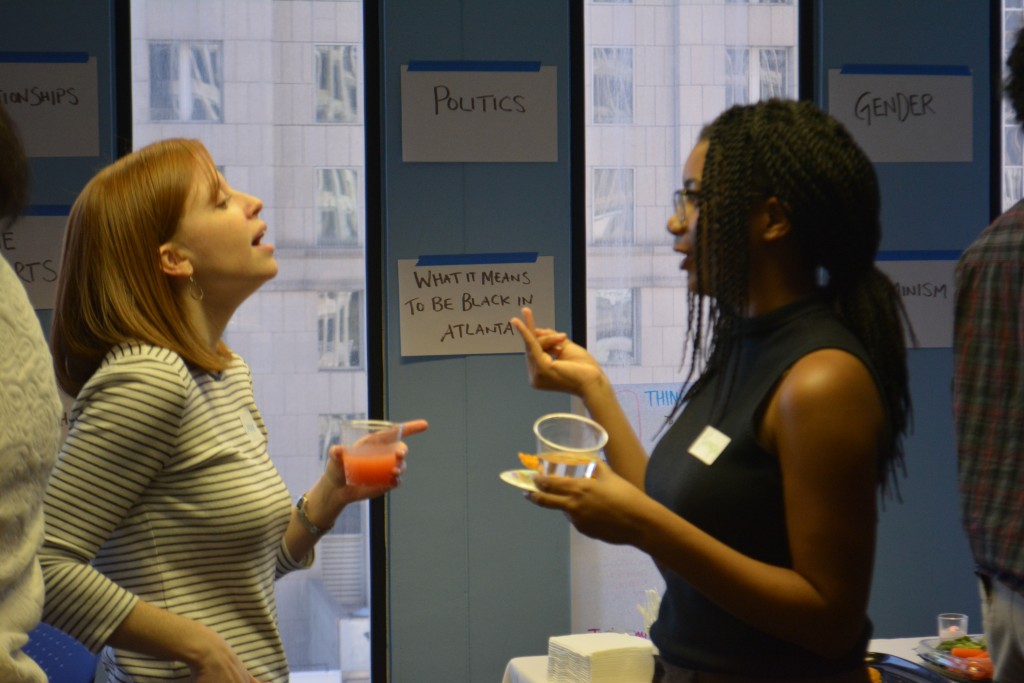 Jamaya and VOX Board Chair Lindsey engage in professional conversation over mocktails. 