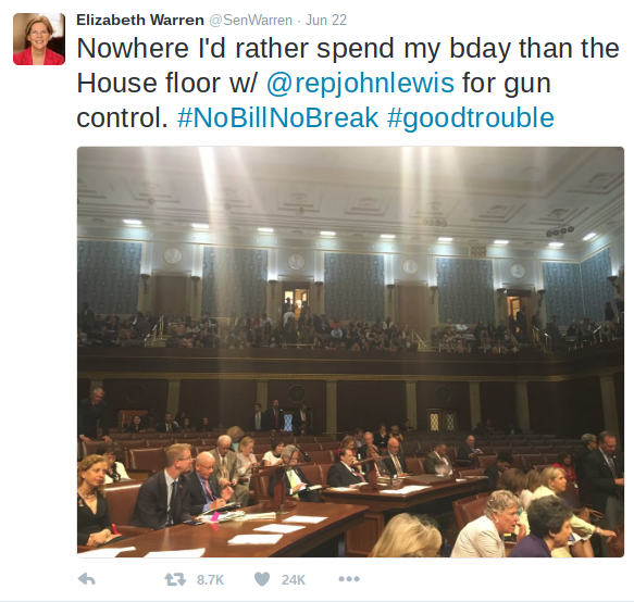 Photo of Elizabeth Warren's Twitter, showing her view from the House floor. 