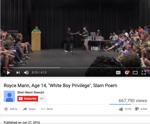 Royce Mann, 14, takes the stage at The Paideia School's junior high slam poetry competition in May 2016. The video his mom shared on social media went viral quickly this summer. 