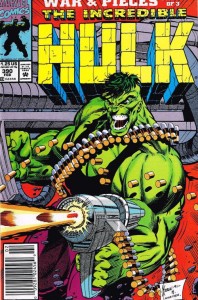 The Incredible Hulk of 1991, inexplicably paired with a machine gun. 